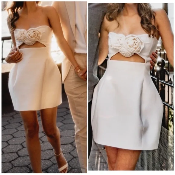 Magda Butrym Floral Appliqué Wool Bustier Bridal Mini Dress Cream - Picture 3 of 10